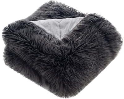 SAFAVIEH Shadow Synthetic Fox 50 x 60 Inch Throw, Dark Grey