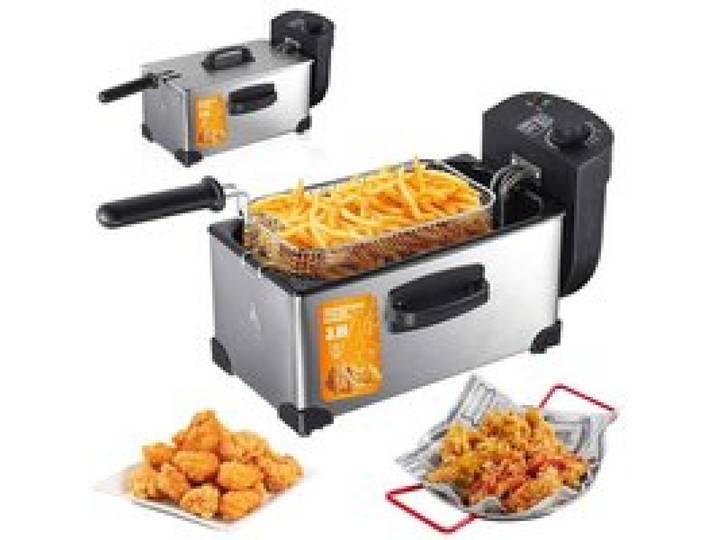 Friteuse Électrique 3L En Acier Inoxydable 2000W Thermostat Réglable Mini Friteuse Familiale Et Professionnelle Avec Fenêtre Visible