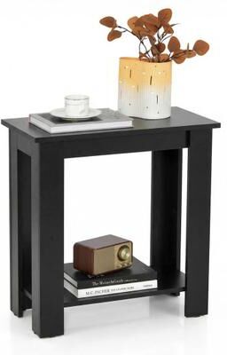 Costway 2-Tier Modern Compact End Table with Storage Shelf-Black