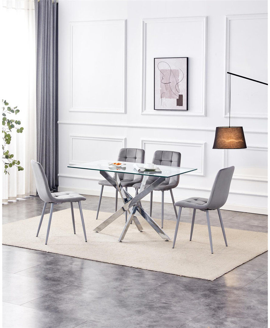 Fairmont Park Dining Table and 4 Chairs Rectangle Table 4 Velvet Chairs Dining Set Grey 4