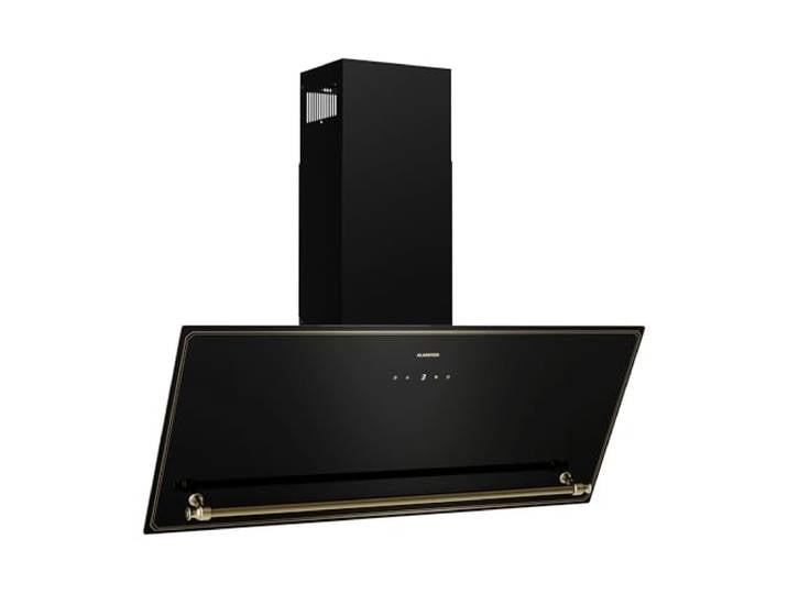 KLARSTEIN Victoria Hotte Aspirante - 90cm Hotte Cuisine Inclinée\, Débit 336 m³/h\, Écran LED\, A++ Énergie\, Silencieuse 52 DB\, Noir & Or\, Extraction & Recirculation