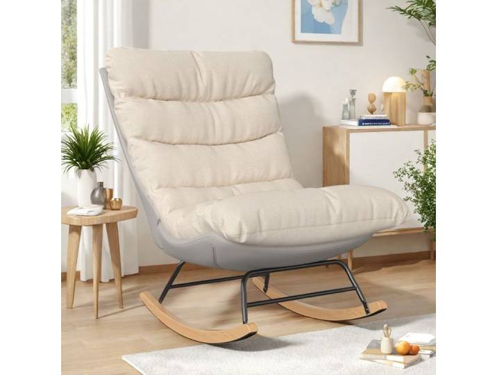 Fauteuil à Bascule - TANANT - Beige - Dossier Haut - Design Minimaliste - 83x72x93 cm