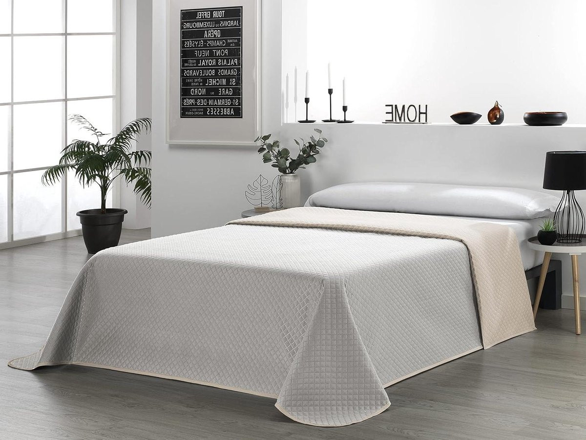 Omkeerbare beige linnen bedsprei voor bed van 135 cm
