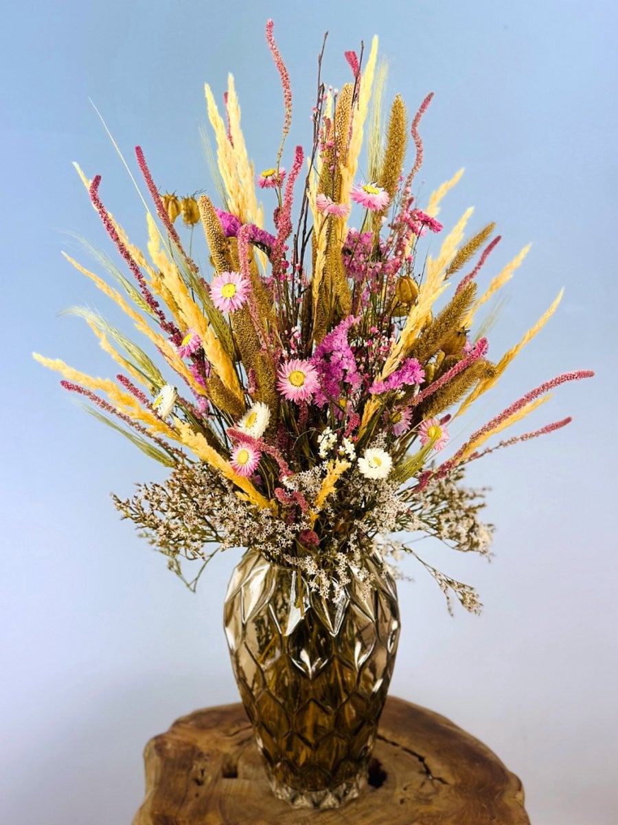Droogbloemen boeket Zomerliefde Small inclusief vaas 60 cm