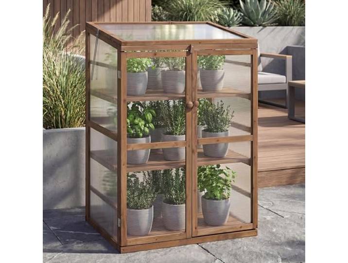 Mendler Gewächshaus HWC-Q13 110x76x57cm Holz - Dunkelbraun