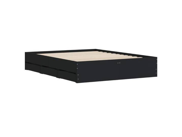 Lit double avec tiroirs - KALISSE - 140x190 cm - Noir - Bois d'ingénierie - 6 tiroirs - Sommier inclus - Montage facile