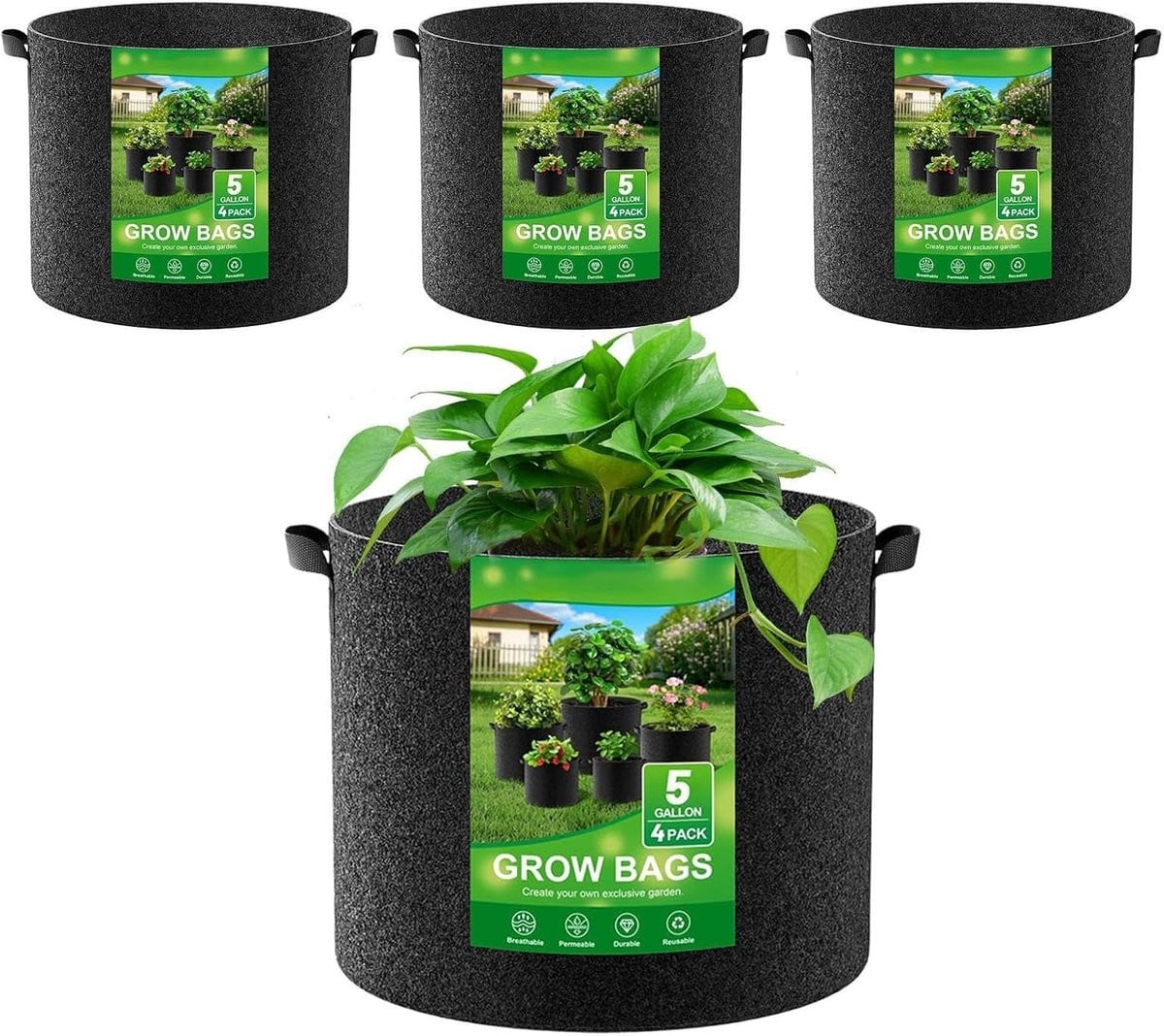 Set van 4 stoffen kweekpotten voor tuinieren en planten