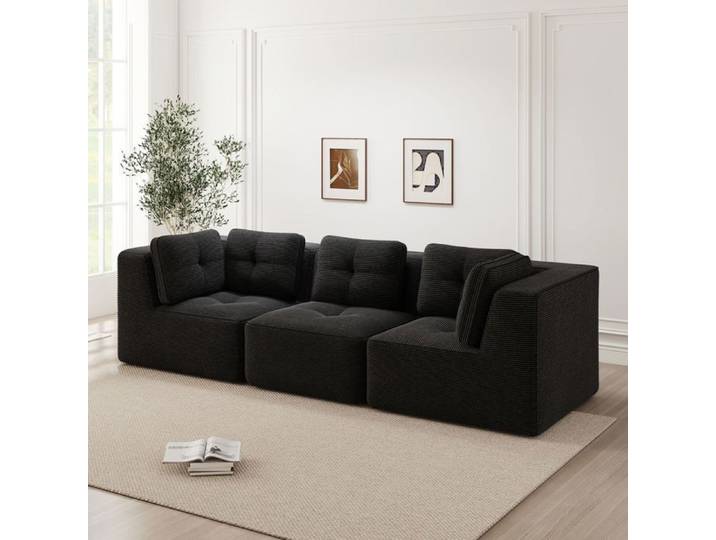 Canapé modulable - SOGEU - Canapé d'Angle - Velours côtelé - Assise profonde - Angle réversible