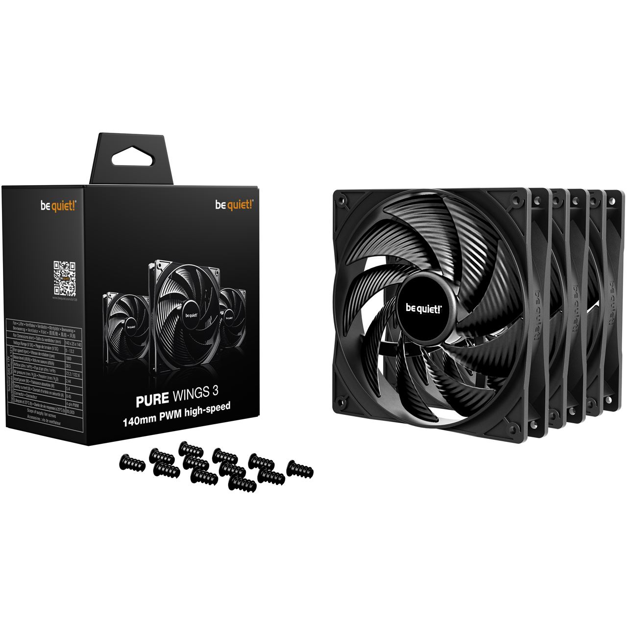 be quiet! Pure Wings 3 PWM high-speed 3er-Pack 140x140x25mm 1800 U/min 30.5 dB(A) schwarz