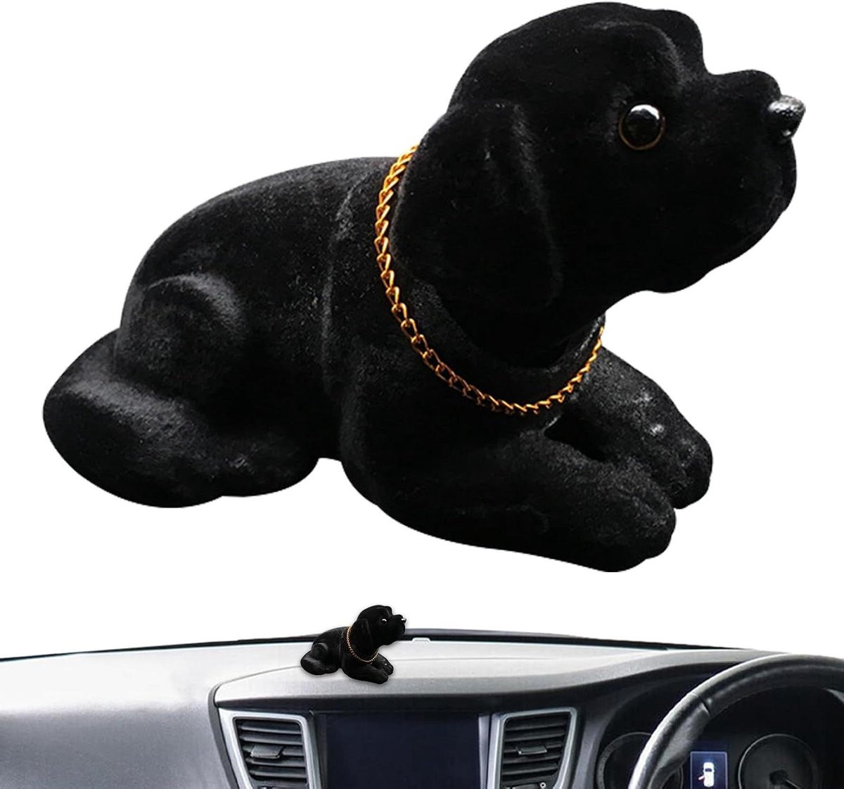 Zwart Labrador Hond Beeldje van Hars voor Dashboard Decoratie - B/D/H: 16 x 10 x 9 cm