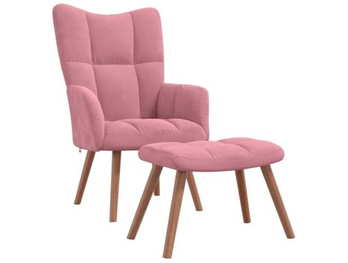 Tmriohed Relaxsessel mit Hocker, Samt Polstersessel in Rosa, 2-TLG. Weicher Samtsessel mit Fußablage und Holzbeinen für gemütliche Stunden im Schlafzimmer oder Wohnzimmer.