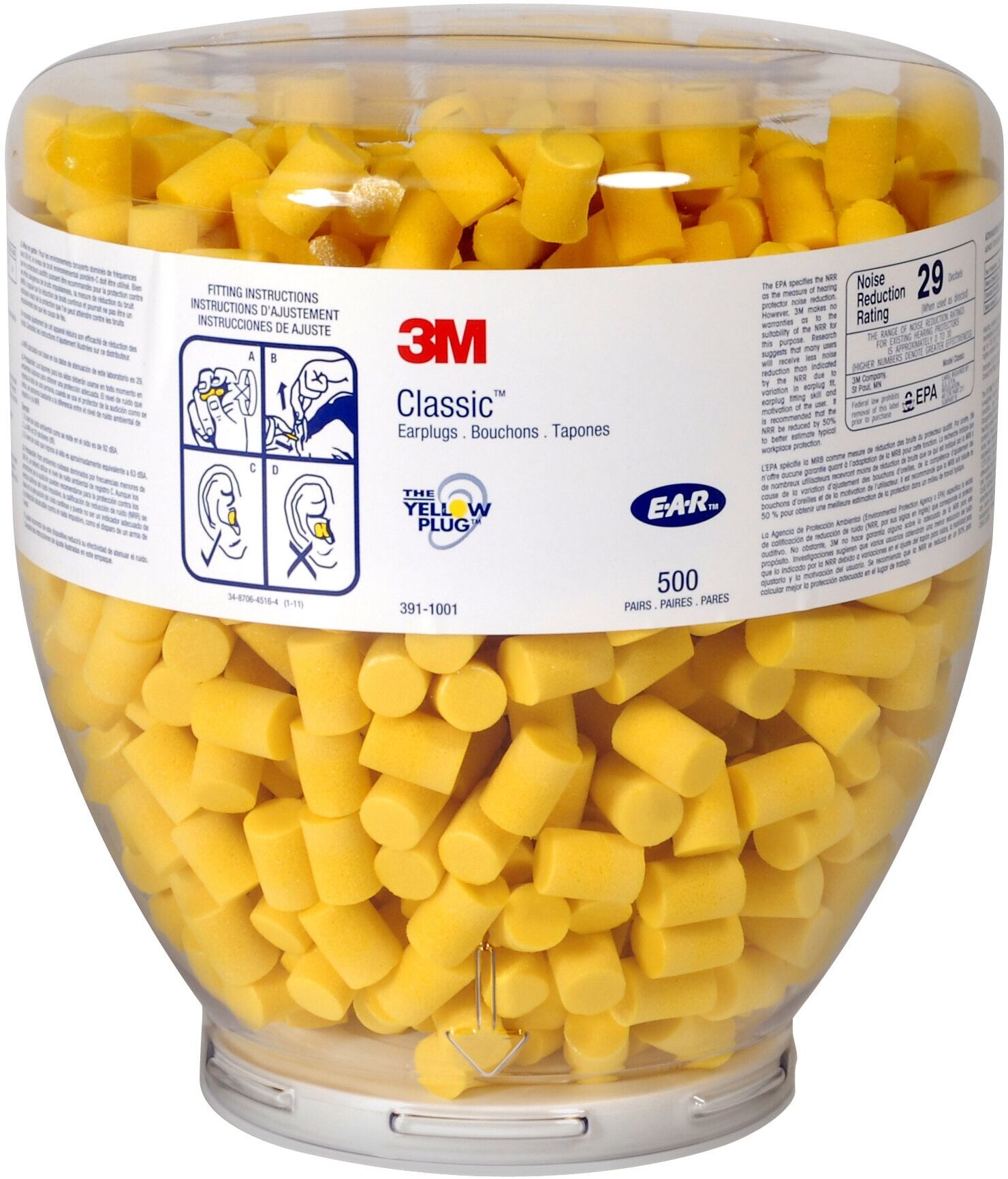 3M Hörselpropp Ear Classic Refill i behållare till dispenser, 500 par
