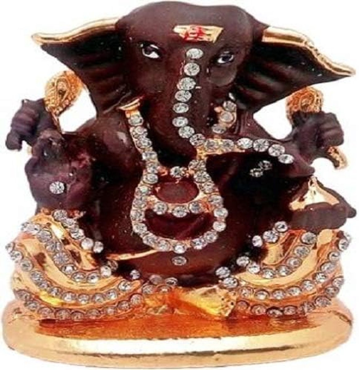 Handgemaakt Messing Ganesh Standbeeld Ganpati Idool - Goud - B/D/H: 5 x 3 x 7 cm