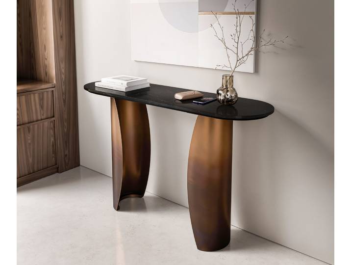 Konsolentisch Solena 135x40 cm Marmor Schwarz Silber Metall Gold Ombre, Beistelltische
