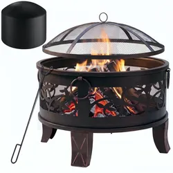 GARDEBRUK® Feuerschale mit Funkenschutz Schürhaken Abdeckung Ø67cm Stahl Feuerkorb Feuerstelle Terrassenofen Garten