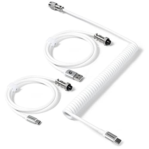 MAMBASNAKE C04 USB-C spiraalkabel voor mechanische toetsenborden, 2-in-1 aviatorkabel met 5-pins connector, wit