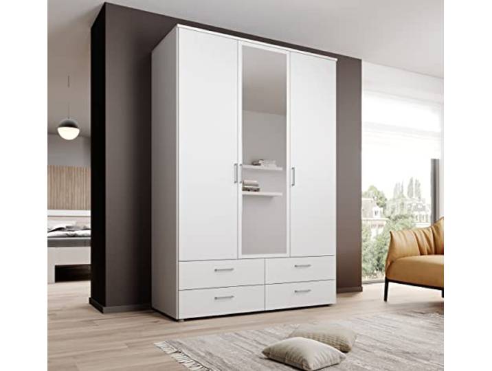 möbelando Kleiderschrank >Spazio< in Weiß - 137,8x198,6x48cm (BxHxT)