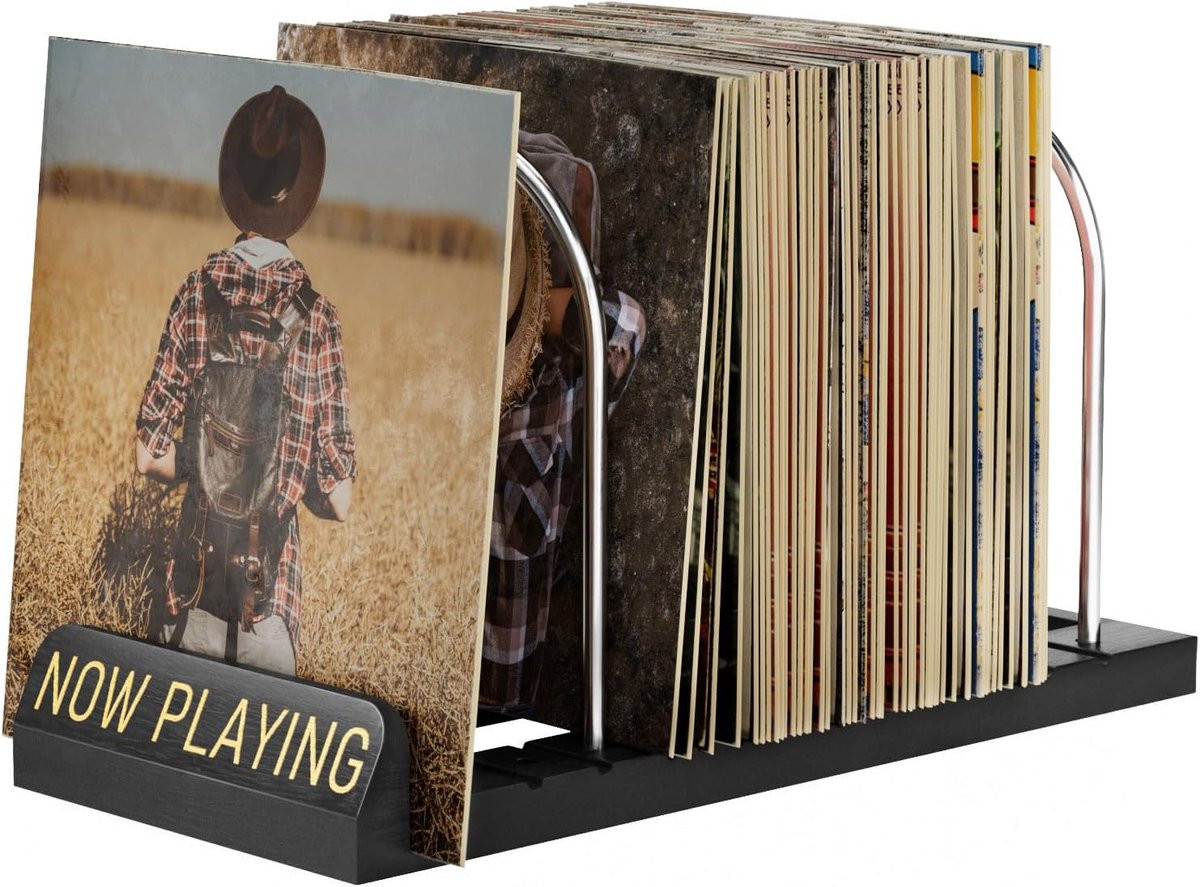 SnelShoppen Vinyl Platenopslag met Voorzijde Display - Zwart - Vinyl Record Houder