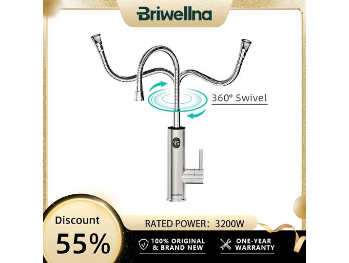 Briwellna-Robinet chauffe-eau instantané 2 en 1, en acier inoxydable, sans réservoir, avec bec universel, 220V