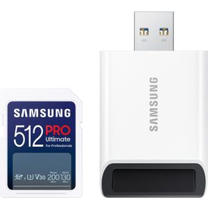 Samsung SD-Karte PRO Ultimate (2023) MB-SY512SB/WW, 512GB, bis 200 MB/s, SDXC, mit V30 und UHS-I U3, mit USB-Adapter