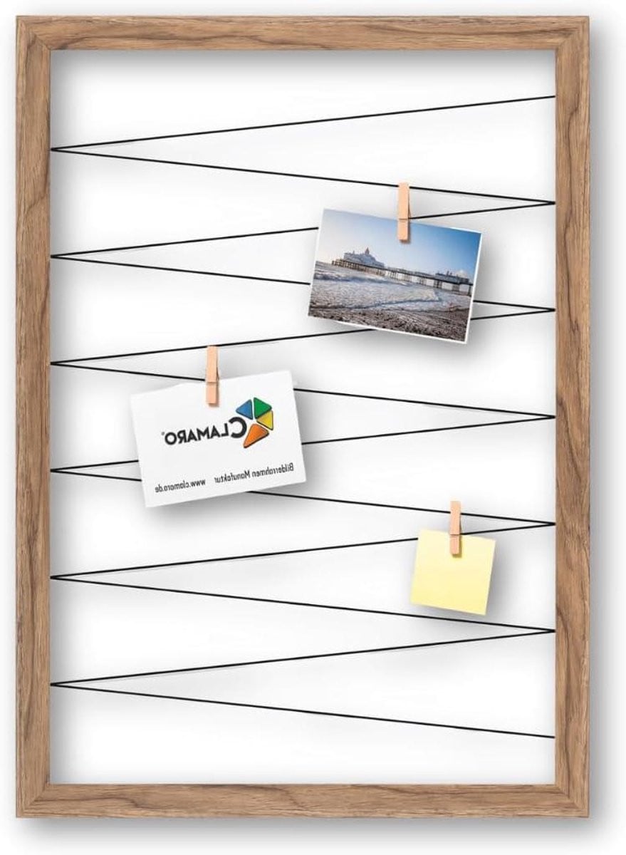 Handgemaakte fotohouder collage wanddecoratie in eikenhout - 60 x 80 cm