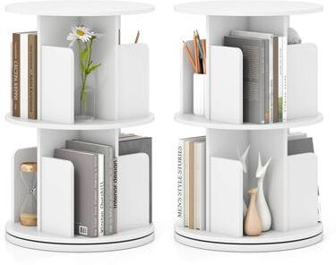 1/2PCS 2-Tier Rotating Bookshelf Display Rack w/Dividers & Baffles