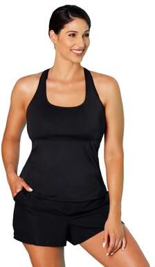 Plus Size Women's Chlorine Resistant Racerback Tankini Top by Swimsuits For All in Black (Size 26)