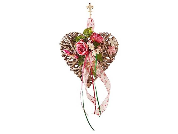 Dekohänger aus Holz Kranz Kränze Herzform Blumengesteck Rosenköpfe Türkranz Wandkranz Valentinstag Hochzeitsdeko romantische Dekoration, Rosen