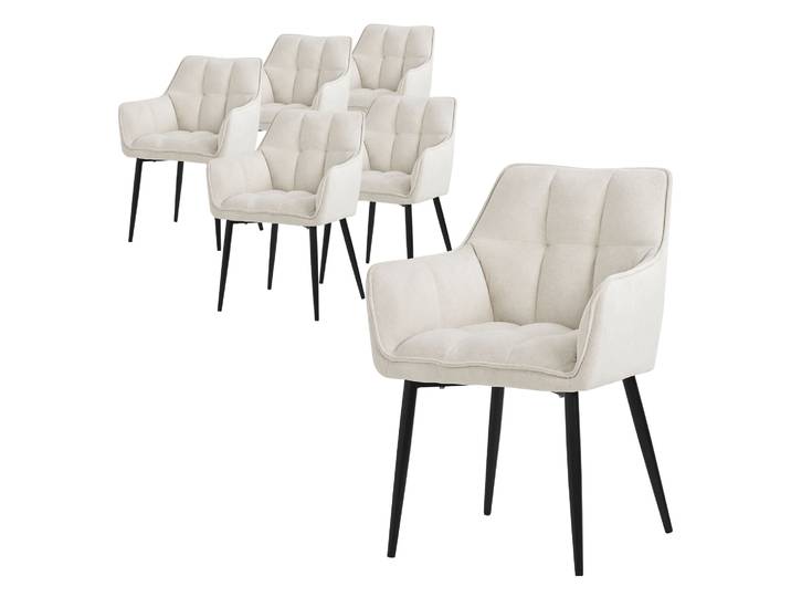 ML-Design 6x Esszimmerstuhl aus Frotteestoff, Creme, mit dickem gepolsterter Sitz