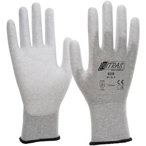 NITRAS Arbeitshandschuhe Antistatik, 6230, PU-Beschichtung, grau, Größe 8 / M, 12 Paar