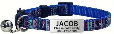 Uplift Essentials Personalized Bohemian Safety Collar With Custom ID Tag & Bell blue