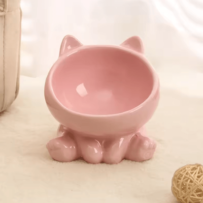 Inspire Curations Elevated Ceramic Cat Bowl For Comfortable Feeding pink