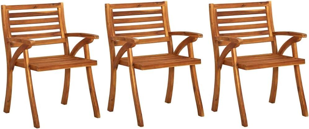3 Garten-Essstühle aus massivem Akazienholz mit Kissen, bis 110 kg pro Sitzplatz
