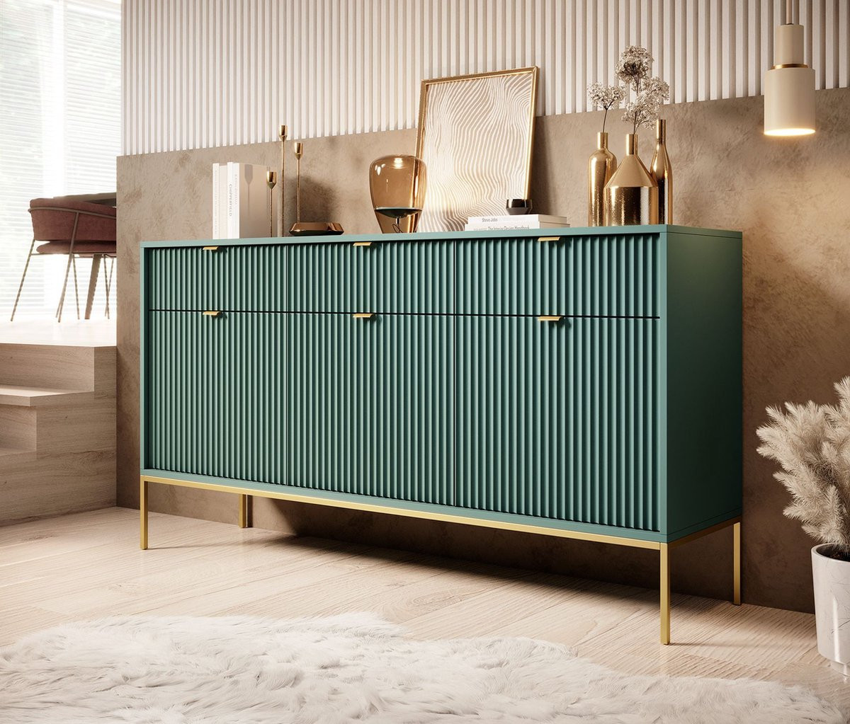 Meubella - Dressoir Navil 2 - Groen - Breedte: 154 cm