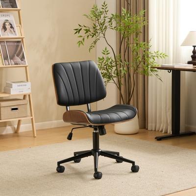 No PU Trapezoid Curved Back Swivel Office Chair