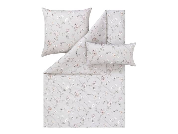 Estella Bettwäscheset, Silberfarben, Textil, Floral, 160x210 cm, pflegeleicht, atmungsaktiv, hautfreundlich, weiche und anschmiegsame Oberfläche, Heimtextilien, Bettwäsche, Bettwäsche, Makosatin-Bettwäsche