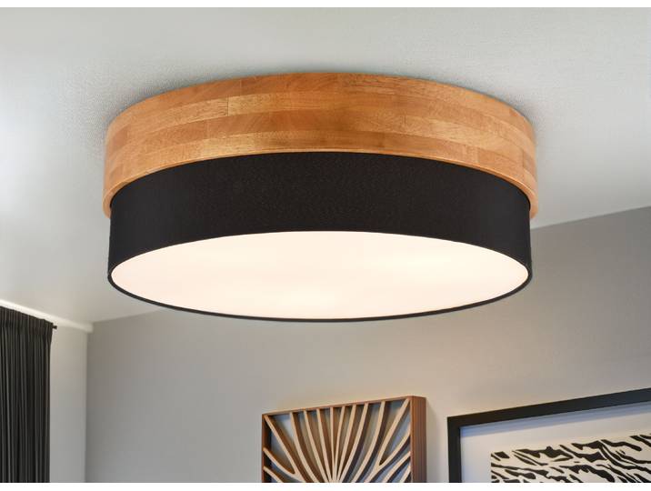 Deckenleuchte Holz & Stoffschirm Schwarz Ø 50cm
