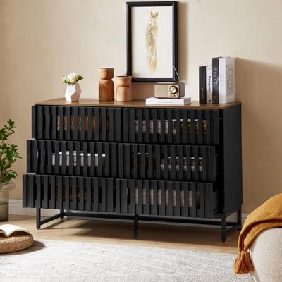 Ostweer 6-Drawer Cabinet Chest of Drawers Black Brown Dresser Sideboard
