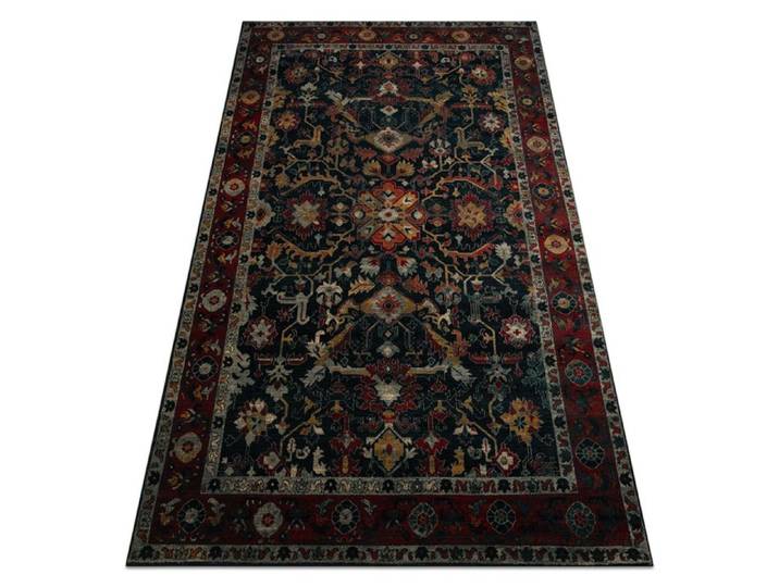 Tapis en laine POLONIA VERANO Ornement cadre bleu foncé - 200x300 cm