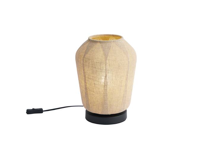 Lampe de table Japandi noire avec abat-jour en lin beige 21,5 cm