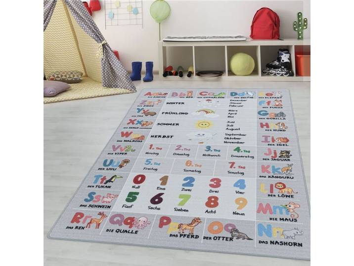 Teppium Tapis enfant tapis d'éveil Tapis d'apprentissage coloris gris 160x230 cm tapis chambre enfant tapis chambre bébé