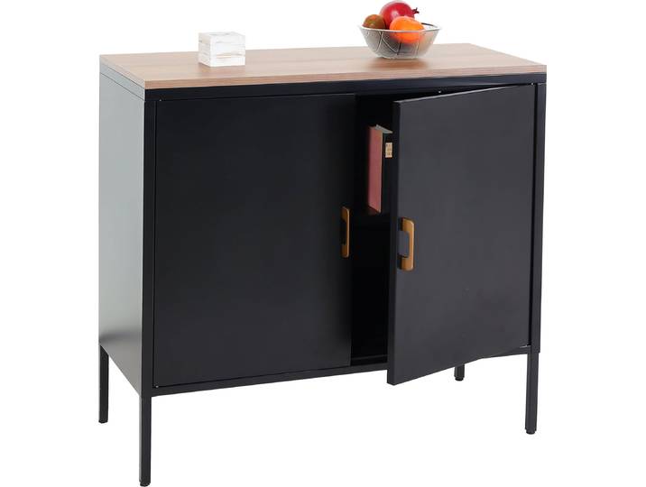 Commode HWC-L84\, Armoire Buffet\, 2 portes métal 90x90x40cm\, mélaminé ~ noir