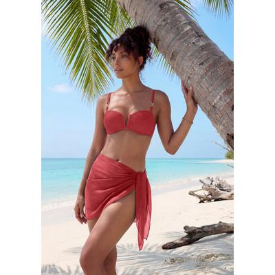 Strandrock BUFFALO "aus leicht transparenter Chiffonware", Damen, Gr. 1, rot (rostrot), Chiffon, Obermaterial: 100% Polyester, unifarben, figurbetont kurz, Röcke Strandrock, Pareo, kurzer Wickelrock, Beach Cover-up