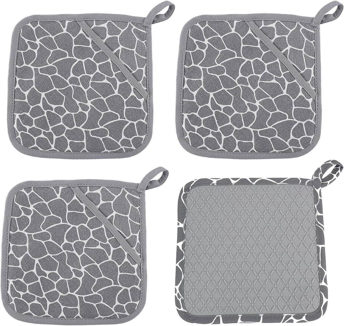 Set van 2 grijze silicone warmtebestendige antislip pannenhouders