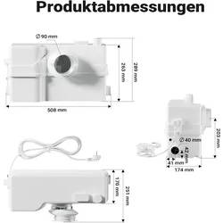 XPOtool, Zubehör Sanitärinstallation, 4/2 Kleinhebeanlage 800W Häcksler Hebeanlage WC Schmutzwasser Fäkalien