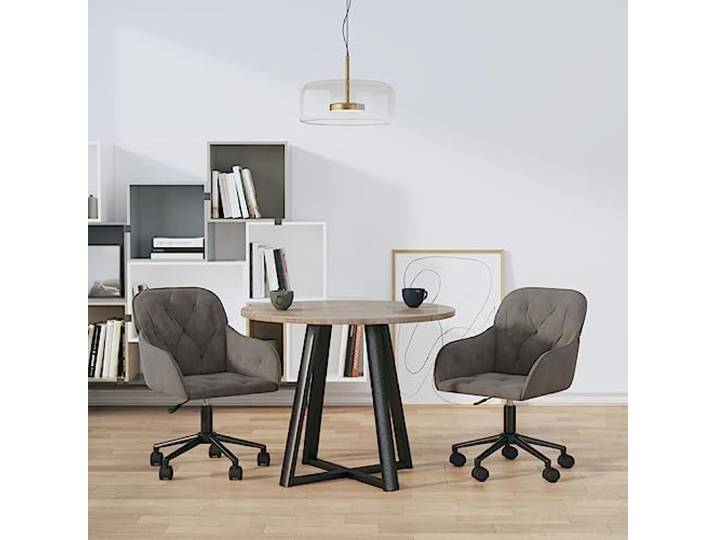 KTHLBRH Esszimmerstühle 2 STK. Drehbar Dunkelgrau Samt mit Rollen Samtbezug, Metallgestell, Sperrholz, Sitzhöhe verstellbar, 360 Grad drehbar, Rollen, 110 kg Belastbarkeit