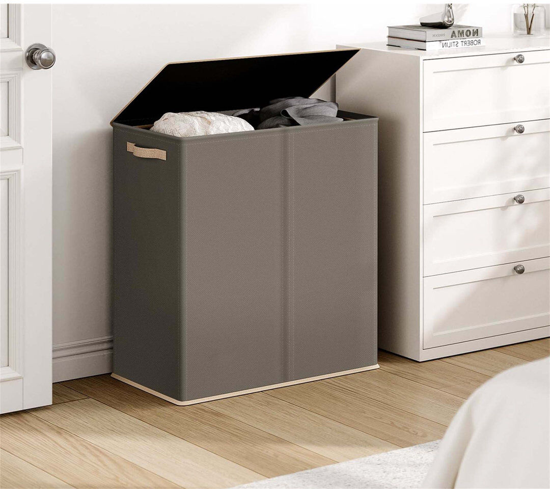 Latitude Run Bhargava Fabric Laundry Hamper Fabric/Grey Wood 67 x 57 x 38