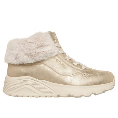 Winterboots SKECHERS "UNO LITE", Mädchen, Gr. 35, goldfarben, Schuhe Winterboots, Stiefelette, High Top Sneaker, Größenschablone zum Download