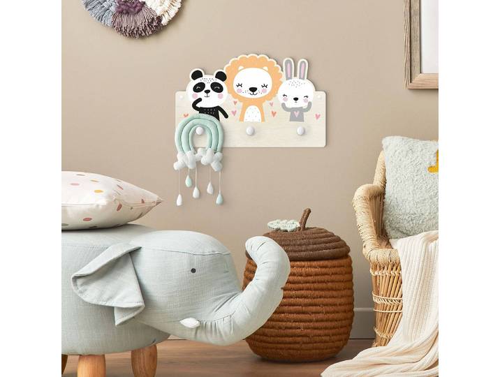 Patère enfants Safari 40 x 25 x 1cm Multicolore