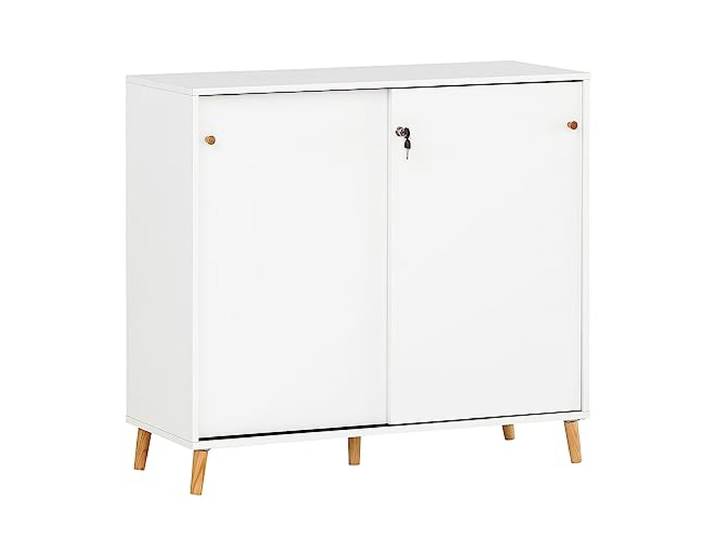 Büro Schiebetürenschrank abschließbar in weiß, B/H/T: ca. 100,1/92,6/41 cm
